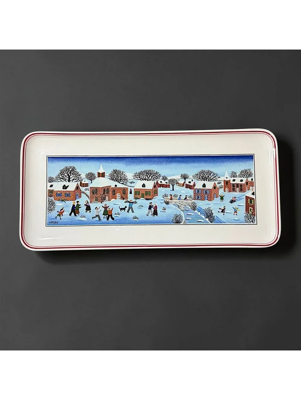 Large Vintage Villeroy & Boch Naif Christmas Laplau Winter Village Tray 13 Inch